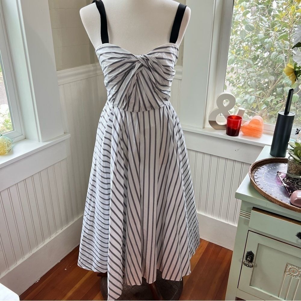Jason Wu Striped Twisted Bodice Midi Dress White Black Size 4 - Picture 11 of 16